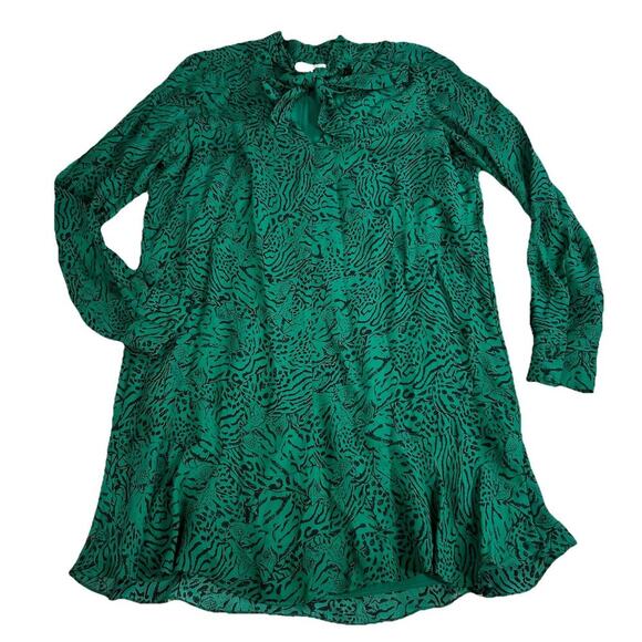 Parker Mercer Tie Neck Silk Blend Dress Womens M Shift Jaded Jaguar Animal Print - Picture 1 of 9